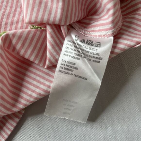 Lemon Way Shirt Womens Large Pink Striped Button Up Palm Trees Embroidery Preppy - Picture 9 of 11